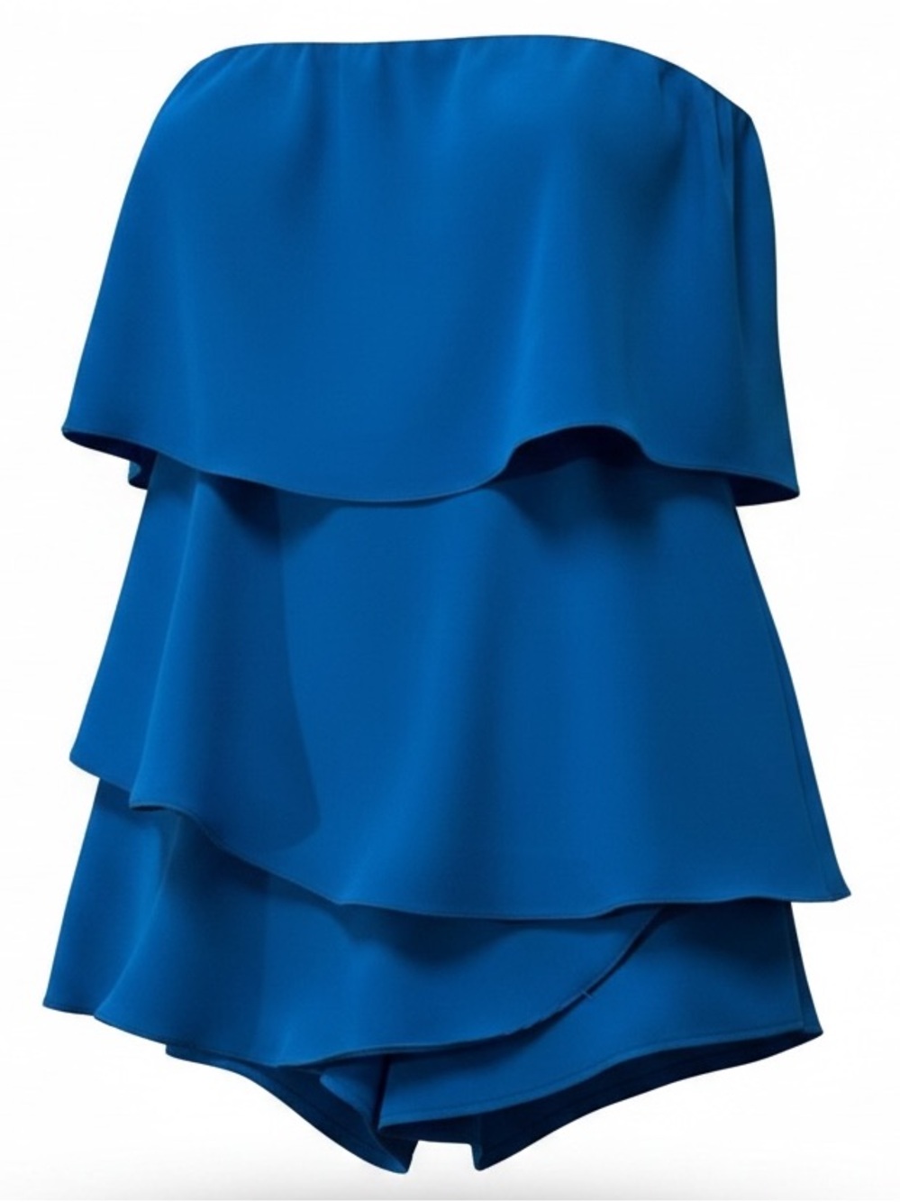 Idem Ditto Royal Blue Tiered Romper Small Strapless Ruffle Layered Shorts EUC